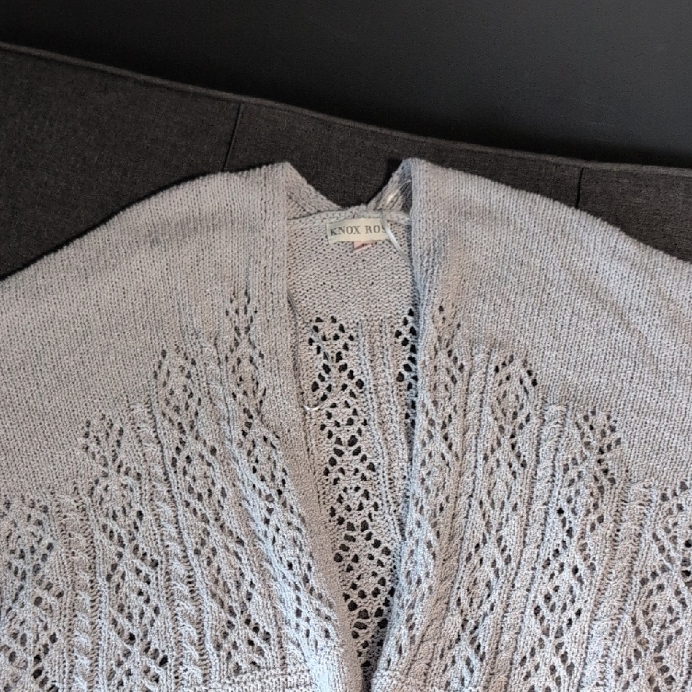 Knox Rose Women's Light Gray Open-Front Cardigan Short Sleeve